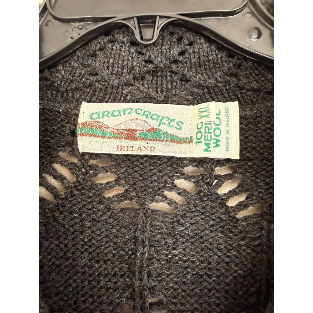 Aran Crafts Merino Wool Button Front Cardigan Made in Ireland Charcoal Gray - Picture 3 of 8